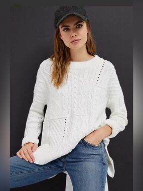 Anthropologie Pilcro Jasmine Cable-Knit Tunic Sweater size XS White